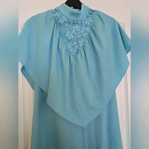 Stunning vintage blue 1970s evening  cape dress size medium - Picture 4 of 10
